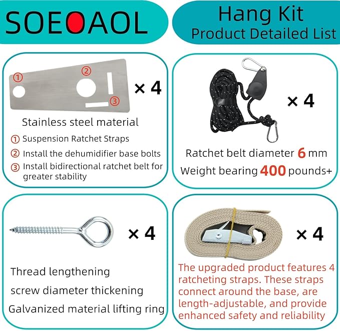 Upgraded 5822 Dehumidifier Hanging Kit for AprilAire Crawl Space dehumidifier, Basement, Whole-House Dehumidifier Models E100, E130, 1820, 1830, 1870, 1852, 1850, 1872,E070, E080,