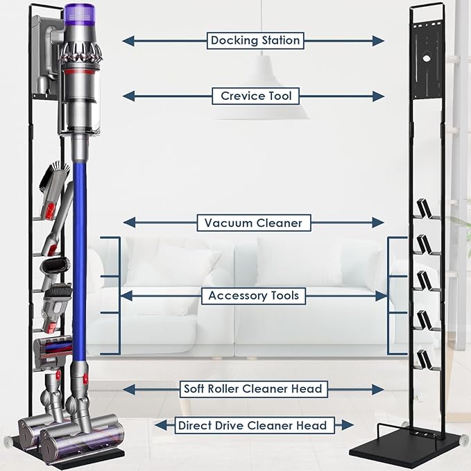 Vacuum Stand Compatible with Dyson V15 V11 V10 V8 V7 V6 with Wheels,Heavy Base Metal Bracket Holder, Storage Bracket Stand for Dyson Cordless Vacuum Cleaners & Accessories & Attachments