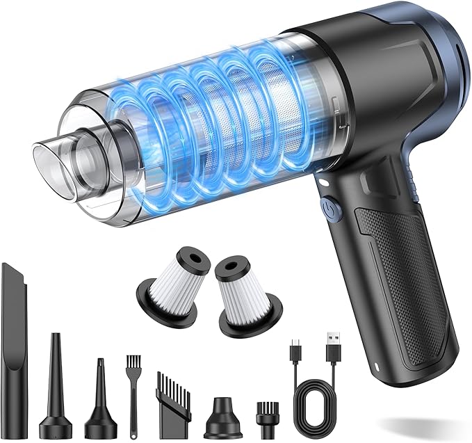 JONYJ Handheld Car Vacuum Cleaner, 16000PA Hand Held Vacuum Portable Cordless, 2 in 1 Air Duster and Vacuum Cleaner with LED Light, Multi-Nozzles, 120W High Power Mini Vacuum for Home, Pet, Office