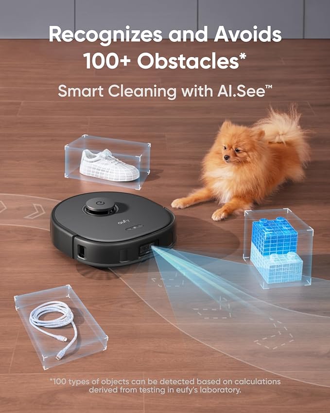eufy X10 Pro Omni Robot Vacuum and Mop Combo, 8,000 Pa Suction, Dual Mops with 12 mm Auto-Lift and Carpet Detection + Official Floor Cleaning Solutions (2 Bottles)