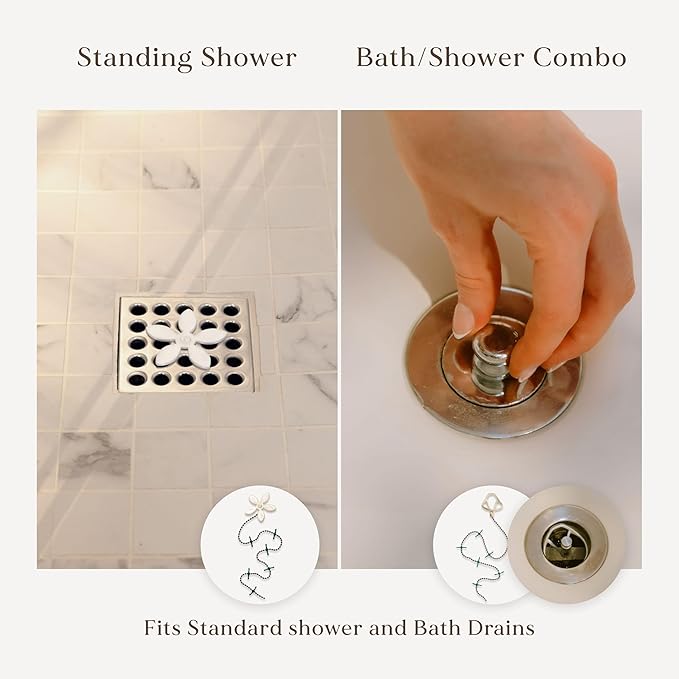DrainWig Shower Drain Hair Catcher – Disposable Silver Flower (2-Pack) – No-Touch Hair Removal for Flat Shower Drains – As Seen on Shark Tank