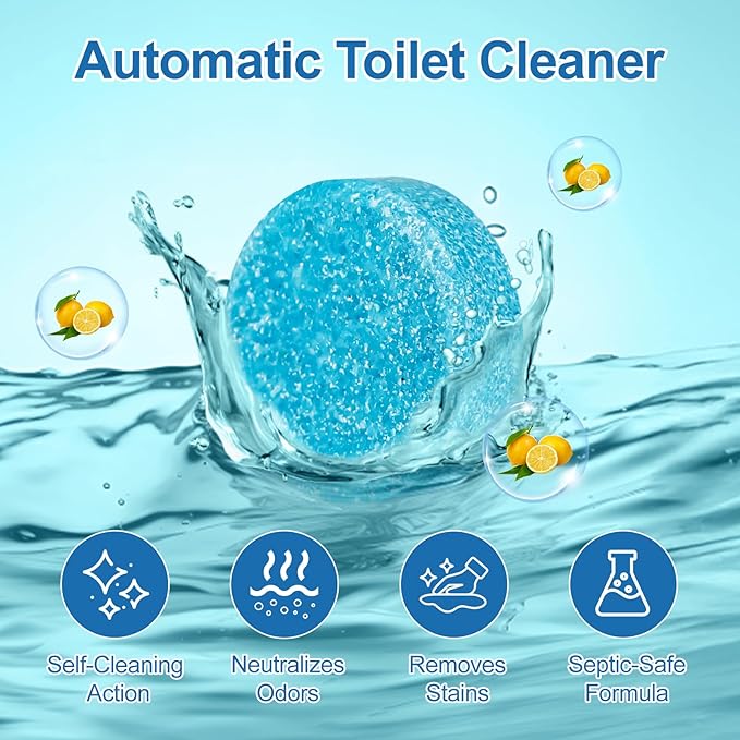 Automatic Toilet Bowl Cleaner Tablets,Blue toilet seat, Descale & Deodorize, Septic-Safe, Continuous Cleaning, Fresh Scent, Drop-In Tank Cleaner effective to use Works with Toilets 50 Pack