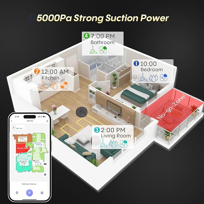 Robot Vacuum and Mop, Self Emptying Station for 90 Days, 5000Pa Suction, 3-in-1 LiDAR Navigation, Home Mapping, No-Go Zones, Wi-Fi/App/Alexa, Hard Floors, Carpet