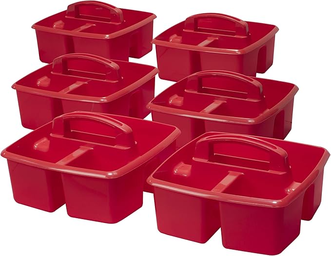 Storex 3-Compartment Small Caddy – Multipurpose Classroom Organizer with Handle, Red, 5-Pack (00949U06C)