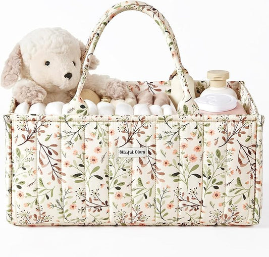 Blissful Diary Floral Diaper Caddy Organizer, Stylish Nursery Storage Basket, Diaper Bag,Gift for Baby Shower, Baby Registry Must Have, Newborn Essentials, Pastoral Daisy