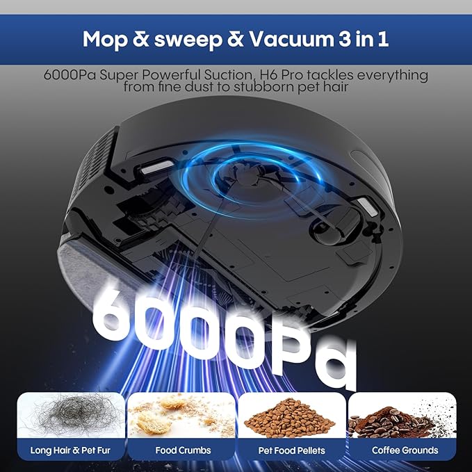 Robot Vacuum and Mop with Mapping: 6000Pa Self Emptying Robotic Vacuum with LIDAR Navigation,3-in-1 Robot Vacuum for 90 Days Hands-Free Cleaning, Alexa/APP Control Ideal for Pet Hair Hard Floor Carpet