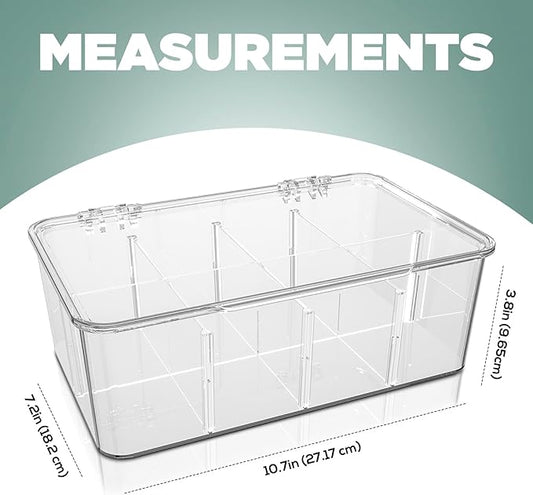 Utopia Home - Tea Bag Organizer With Lids, Clear Pantry Storage Box - (3 Pack) Stackable Partition Organizers or Holder With Lids For Drawers, Countertops, Fridge, Kitchen, Snack & Spice Organization