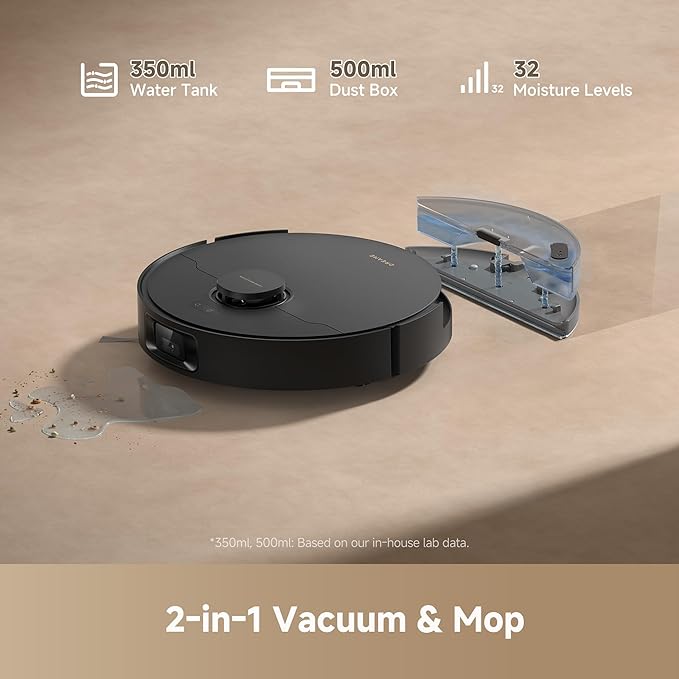 DREAME D20 Pro Plus Robot Vacuum, 13,000Pa Suction, DuoBrush for Pet Hair, Corner Cleaning, Self Emptying, LDS Navigation Laser Avoidance, Vacuum Mop, Hard Floors&Carpets (Black)