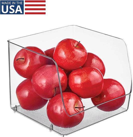 iDesign Linus Stacking Organizer Bins for Kitchen, Pantry, Office, Bathroom, Extra Large-Clear