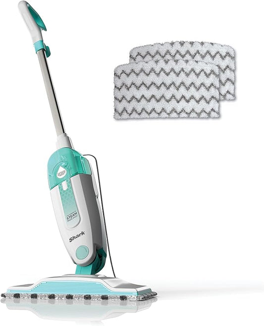 Shark Steam Mop with 2 Machine Washable Dirt Grip Pads, Removable Water Tank, Lightweight, Steam Cleaner for sealed Hard Floors, Marble, Stone, Hardwood, Tile, Laminate, White/Seafoam, S1000