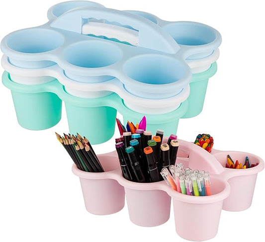 4 Pack Classroom Caddy For School,Kidsroom,Pencil Holder,Plastic Cup Caddy for Drink Delivery (Pastel)