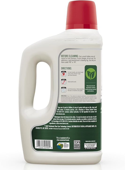 Hoover Pure Essentials Carpet Cleaner Solution, 50 oz., Fresh Rain Scent, Natural Plant Based Formula, Deep Cleaning Carpet Shampoo Solution, Pair with Hoover Carpet Cleaner Machine