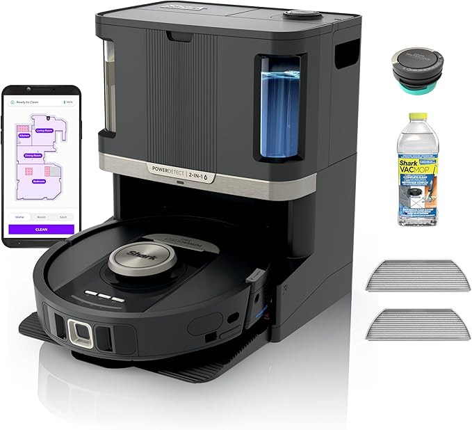 Shark Robot Vacuum & Mop Combo, PowerDetect NeverTouch Pro, Self-Emptying, Self-Refill with Self-Clean Pad Wash & Dry, 60-Day Debris Capacity, 30-Day Refill Tank, 5 PowerDetect Technologies, RV2820ZE