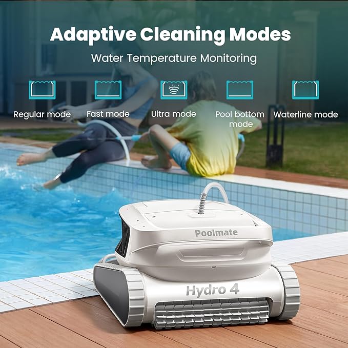 Poolmate Hydro 4 Cordless Robotic Pool Cleaner, Pool Cleaners for Inground Pools with APP Control, 4.1L Filter Basket, 210 Mins Runtime Pool Robot Vacuum Ideal for Aboveground Pools Up to 1614 sq.ft