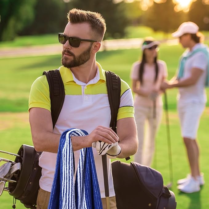 Buryeah Golf Towel 22 x 44 Inch Cotton Golf Caddy Towel Camping Large for Caddies Golfers Tour Players Club with Stripe