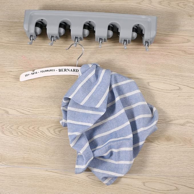 Zerodeko Mop Broom Holder Wall Mounted Storage Rack with Slots and Hooks for Garden Garage and Kitchen Organization Grey and Easy to Install Utility Rack