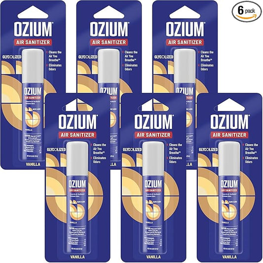 Ozium 0.8 oz. Air Sanitizer & Odor Eliminator for Homes, Cars, Offices and More, Vanilla Scent, Pack of 6