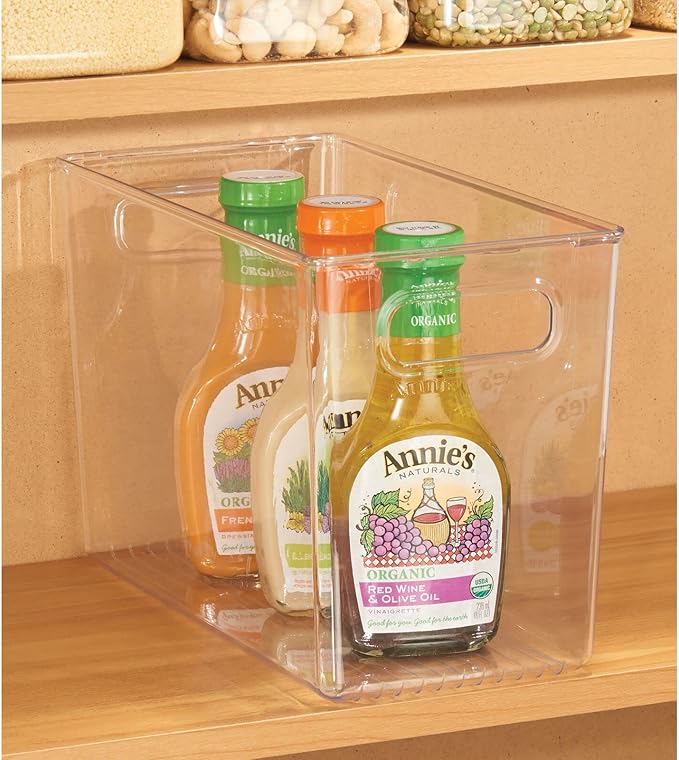 mDesign Plastic Modern Kitchen, Pantry Food Storage Container Bin w/ Handles - Cabinet, Fridge/Freezer, Countertop Organizer - Snacks/Drink/Appliances; Ligne Collection, Clear, 12x6x7.75 (Pack of 2)