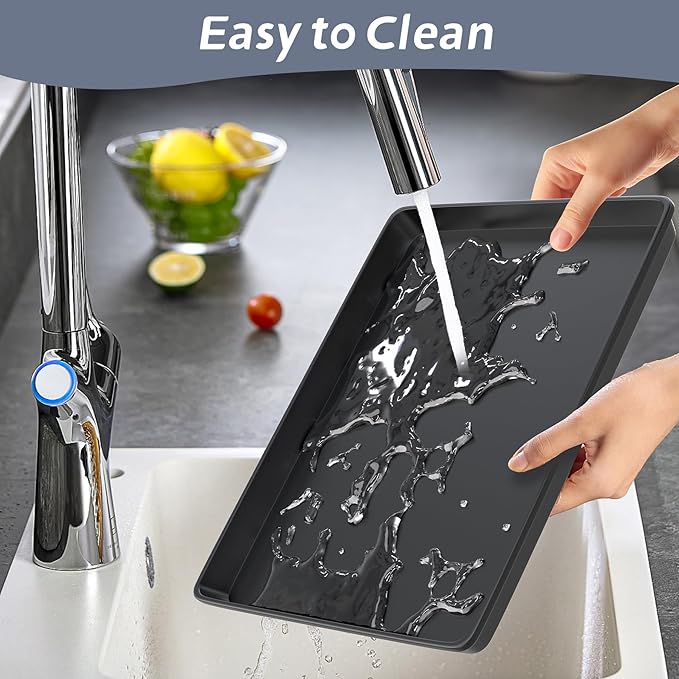 Flamorrow Dehumidifier Mat, Hard Plastic Drip Pan for Home and Basement Dehumidifiers, Dehumidifier Tray with Raised Edge for Leaks, Prevents Water from Pooling Underneath, Black, 13"x9"