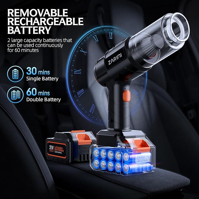 Car Vacuum Portable Cordless, 50000Pa High Power Rechargeable Dust Buster with 2 Batteries & Charger, 6-in-1 Handheld Vacuum Cleaners for Home, Car, Pet Hair, Keyboard, Graphite Black