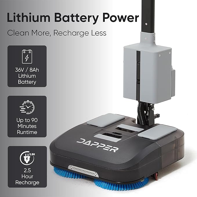 Battery Powered Walk Behind Mini Automatic Floor Scrubber Machine – Compact & Portable, 16” Cleaning Width, 1.5h Runtime, 3-Speed Brush – Ideal for Small Commercial Spaces, Offices, Retail