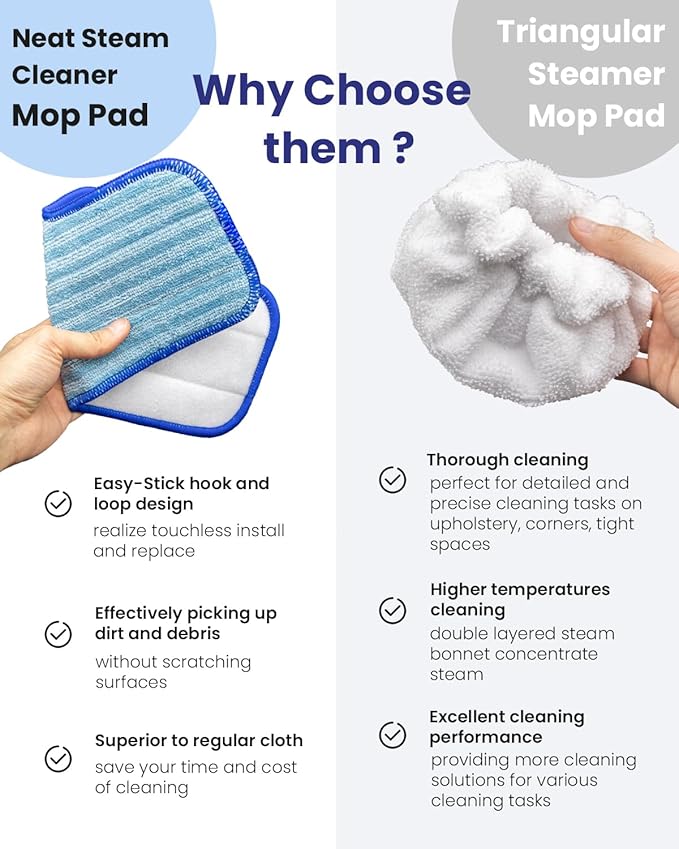 Steam Cleaner Accessories Compatible with Dupray Steam Cleaner, Triangle Microfiber Bonnet for Neat Steam Cleaner & Microfiber Pads, 3+3 Reusable Steamer Cloth Cover Cleaning Steam Mop Pad