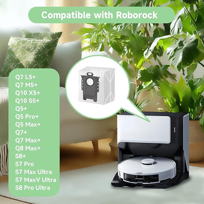 6 Pack Q5 Vacuum Bags for Roborock Q7 M5+, Q10 S5+, Q5 Max+, Q10 X5+, Q8 MAX+, Q7 MAX+, S7 Max Ultra, S8+ Robot Vacuum - Disposable Dirt Disposal Bags
