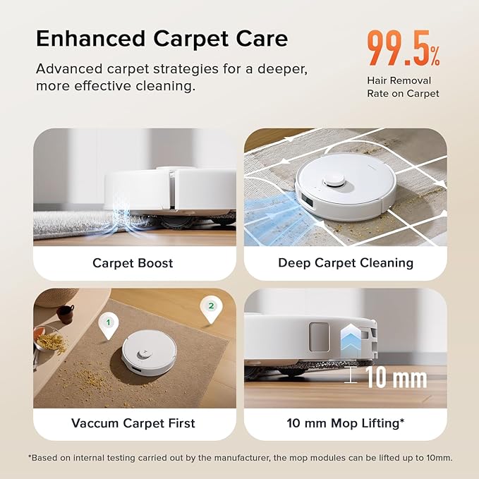 roborock Qrevo Curv S5X Robot Vacuum and Mop, 18500Pa Suction, Zero-Tangling Design, FlexiArm Side Brush, Reactive Tech Obstacle Avoidance, 10 Weeks Self-Emptying, Auto Washing for Hard Floor, Corner