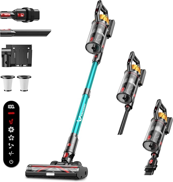 Cordless Vacuum Cleaner, 650W 55KPa 60Mins Vacuum Cleaners for Home, 8-in-1 Stick Vacuum with Charging Dock Station, Powerful Suction, Rechargeable, Versatile for Carpet, Hard Floor, Pet Hair