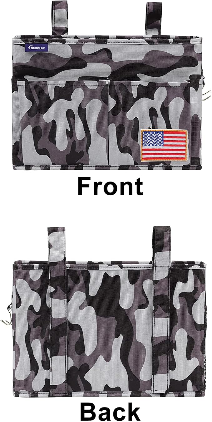 Surblue Bedside Caddy Hanging Bed Organizer Storage Bag Pocket for Bunk and Hospital Beds, College Dorm Rooms Baby Bed Rails, Wheelchair Side Bag, Camp Chiars, 4 Pockets and 2 Hooks (Small City)