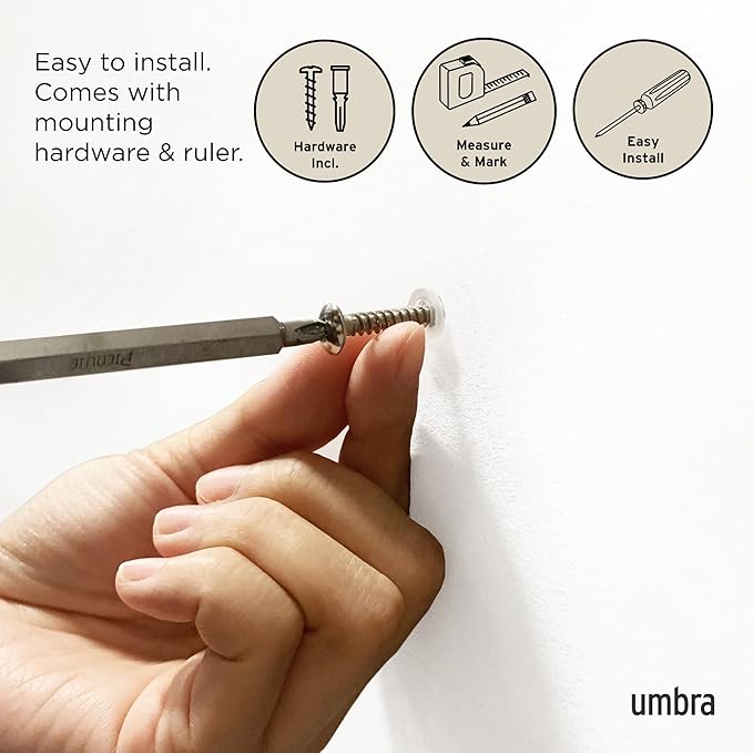 Umbra Flip Wall-Mounted Coat Rack with 8 Hooks – Modern, Space-Saving Storage for Hats, Jackets, Bags, Entryway, Mudroom, Closet, Bathroom, Bedroom – Natural/Nickel