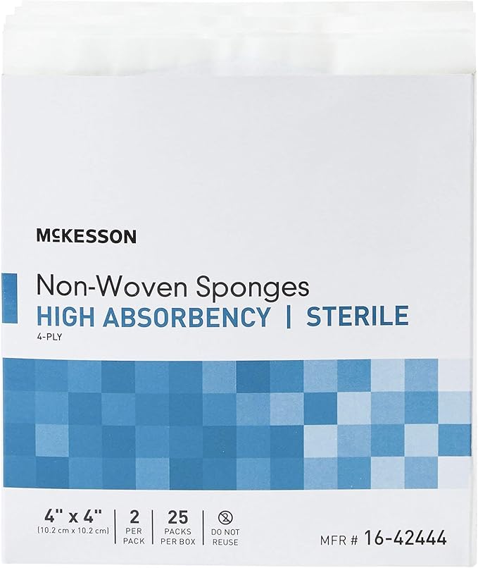 McKesson Non-Woven Sponges, Sterile, 4-Ply, High Absorbency, Polyester/Rayon (4 X 4 Inch (50 Count))