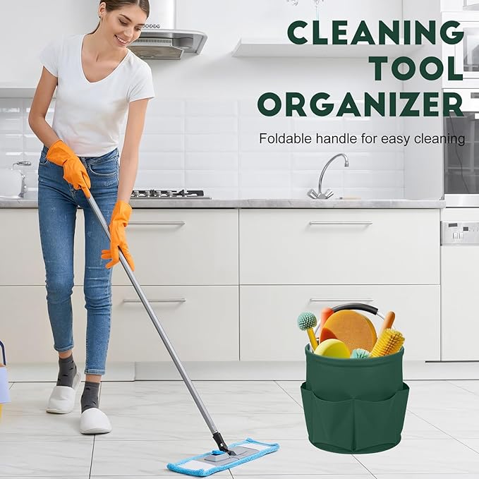 Cleaning Caddy for Cleaning Supplies,17L Cleaning Supply Caddy with Handle Foldable Cleaning Supplies Organizer Bucket Cleaning Products Organizers for Home, Garden (Grass Green)