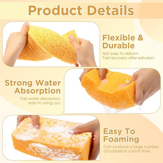 Mimorou 6 Pcs Large Sponge Bulk 7.9 x 3.9 x 2.4 Inch Grouting Car Washing Sponge for Thick Cleaning and Dish Washing