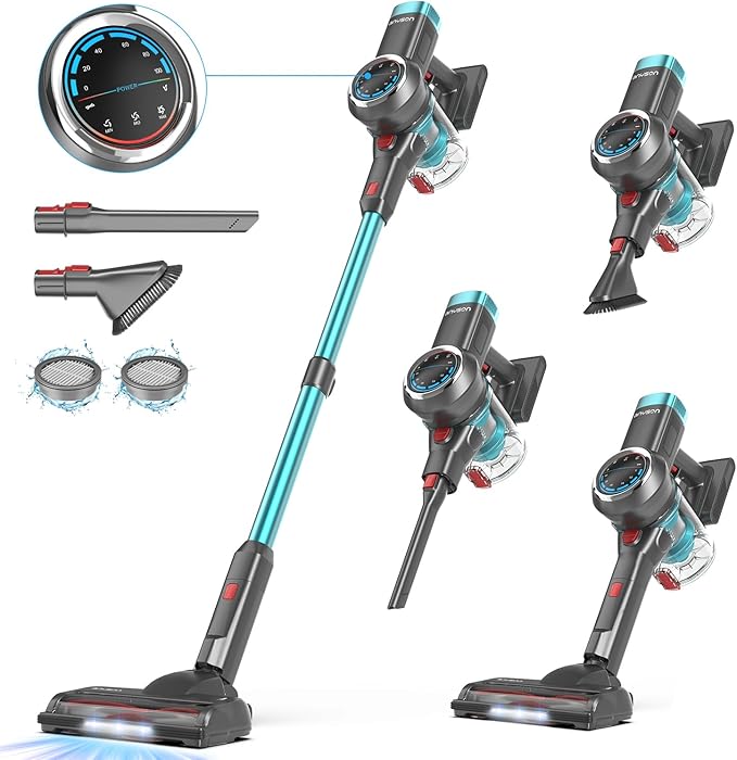 Cordless Vacuum Cleaner, 580W 50KPa Stick Vacuum, Up to 65 Minutes, Self-Standing Cordless Vacuum with OLED Display and Anti-Tangle Brush Roll for Home, Carpets, Hard Floors and Pet Hair