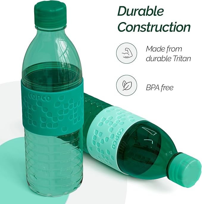 Copco Hydra 16.9oz Water Bottle, Set of 2 - Non-Slip Sleeve & BPA-Free Tritan Plastic - Dishwasher Safe, Reusable To Go Bottle - Leak-Proof, Spill-Proof, Portable Water Bottle (Green & Hunter Green)