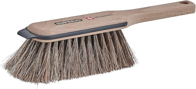 Superio Handheld Comfort Grip Dustpan and Brush Set - Hand Broom with Swiss Natural Horsehair Bristles.