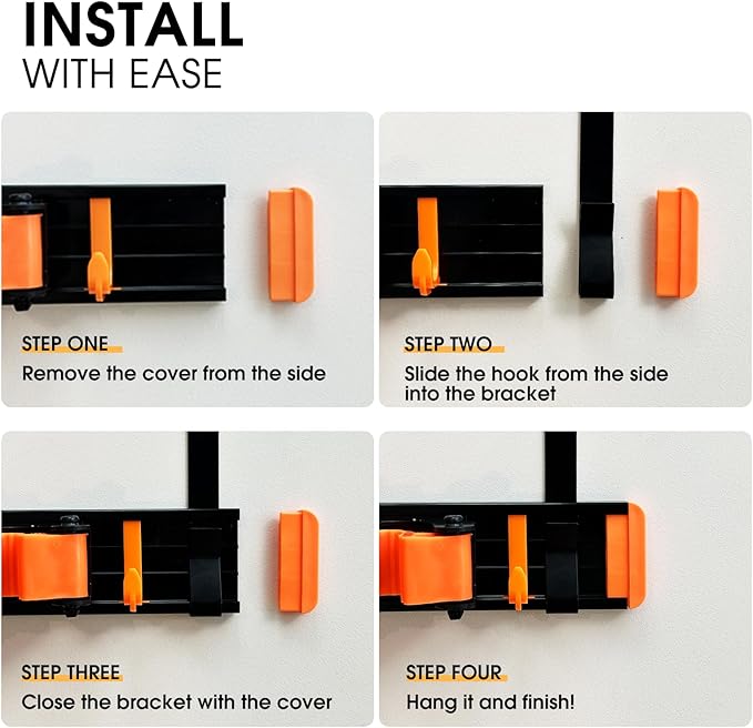 Unjumbly Broom Holder Wall Mount, Drilling Free Mop and Broom Holder with 2 Over Door Hooks, Tool Organizer for Laundry Room, Garage, Kitchen, Closet, Bathroom, Pantry - Orange