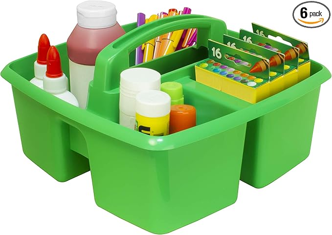 Storex 3-Compartment Small Caddy – Multipurpose Classroom Organizer with Handle, Green, 5-Pack (00951U06C)