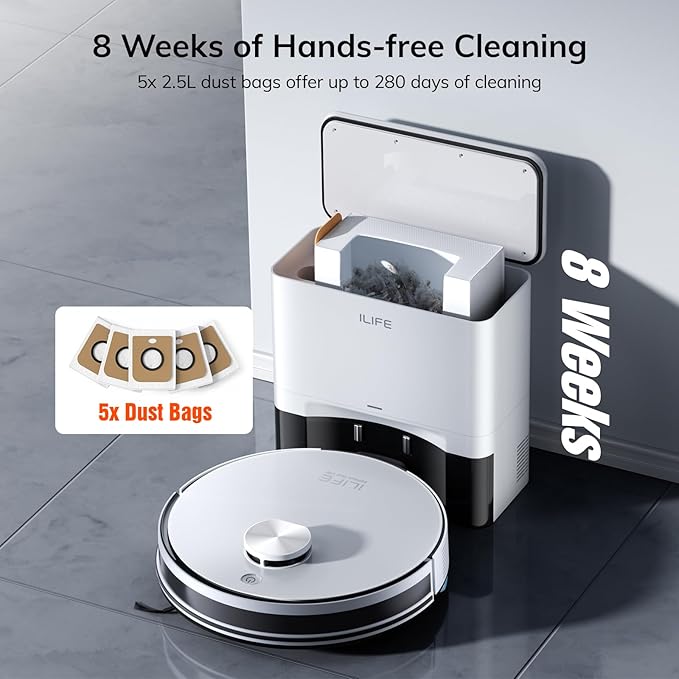 ILIFE A30 Pro Robot Vacuum and Mop, Self Emptying Station for 60 Days, 5000Pa Suction, LiDAR Navigation, No-Go Zones, 2.4G WiFi/App/Alexa/Remote Control, Clean Hard Floors to Medium-Pile Carpet, 110V