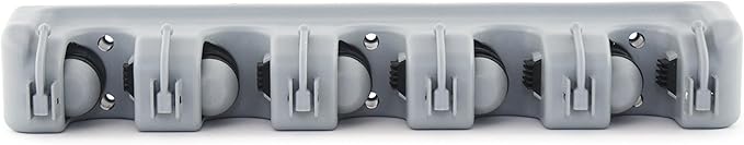 ForHauz Broom Holder with 5 Holding Positions & 6 Hooks, Easy Wall Mount Storage for Organizing Garage or Closet (Pack of 2)