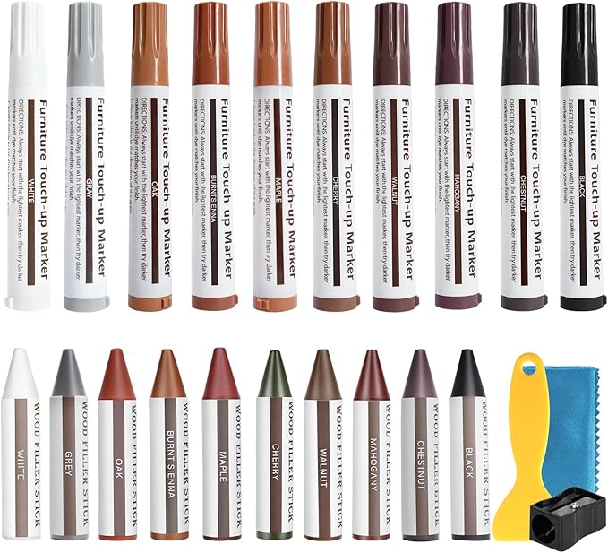 SEISSO 10 Colors Wood Wax Sticks ＆ Markers Furniture Repair Kit, Wood Floor Scratch Repair, Furniture Markers Touch Up Restore Floors, Tables, Holes, Laminate, Carpenters