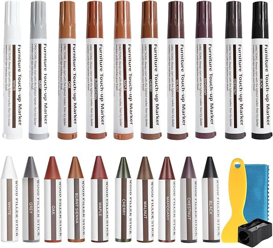 SEISSO 10 Colors Wood Wax Sticks ＆ Markers Furniture Repair Kit, Wood Floor Scratch Repair, Furniture Markers Touch Up Restore Floors, Tables, Holes, Laminate, Carpenters