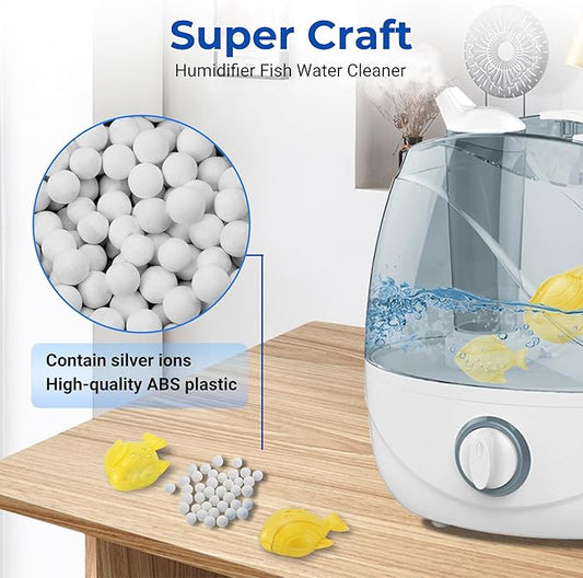 Funmit Humidifier Cleaning Fish, 12 Pack Humidifier Cleaner for Humidifiers and Fish Tanks, Purifies Water, Prevents Hard Water Build-Up, Reduces Scale, Yellow