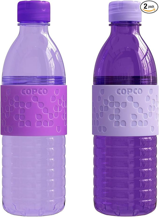 Copco Hydra 16.9oz Water Bottle, Set of 2 - Non-Slip Sleeve & BPA-Free Tritan Plastic - Dishwasher Safe, Reusable To Go Bottle - Leak-Proof, Spill-Proof, Portable Water Bottle (Purple & Light Purple)