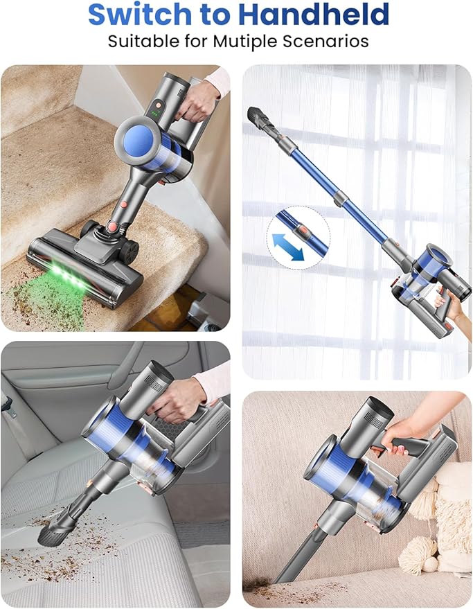 Dzaki Cordless Vacuum Cleaner, Stick Vacuum with Smart LED Display, 50KPA 55Mins Vacuum Cleaners for Home, Powerful Suction, Anti-Tangled Lightweight Rechargeable Vac for Pet Hair, Carpet