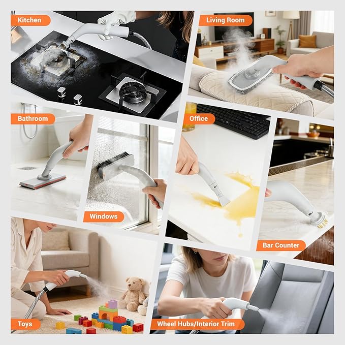 Steam Cleaner for Home - Portable Handheld Steamer for Cleaning With 15s Heat-UP, 0.78 Quarts Tank,9 Accessories - Clean Grease,Automotive wheels and interior trim,Grout, Tile, Floor, Couch, Carpets