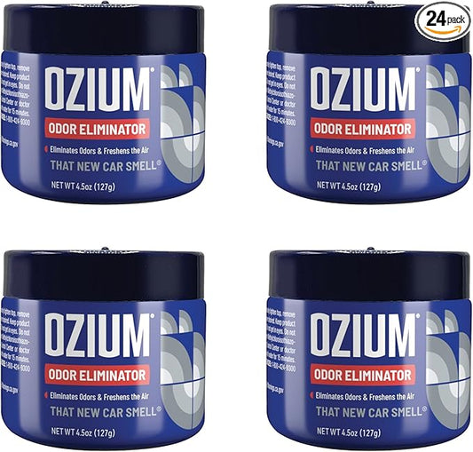 Ozium 4.5 Ounce Odor Eliminating Gel for Homes, Cars, Offices and More, New Car Smell (Pack of 24)