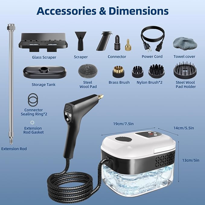 Steam Cleaner, Portable Steamer for Cleaning with 15pcs Accessories, 6-Level Adjustable Handle,15s Heat-Up, 1500W Pressurized Handheld Steam Cleaner for Home,Kitchen, Bathroom, Car,Tile,Grout