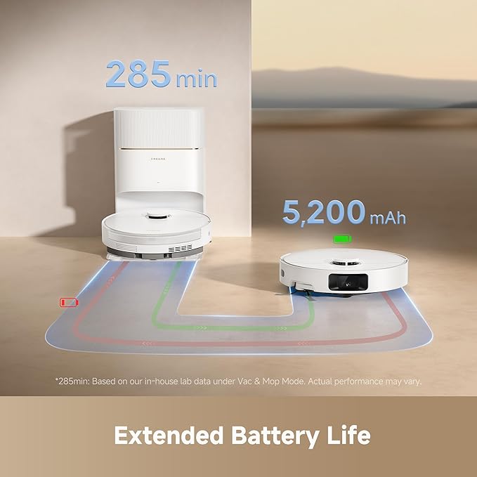 DREAME D20 Pro Plus Robot Vacuum, 13,000Pa Suction, DuoBrush for Pet Hair, Corner Cleaning, Self Emptying, LDS Navigation Laser Avoidance, Vacuum Mop, Hard Floors&Carpets, 5,200mAh Battery White